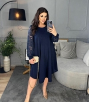 Платье-трапеция женское из креп-стретча с кружевными рукавами нарядное весеннее