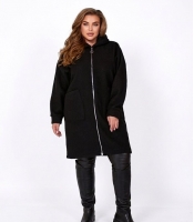 Кардиган женский из шерсти и акрила из ткани баранец на молнии с капюшоном и накладными карманами удлинённый весенний
