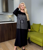 Платье-туника женское из тиар катон с геометрическим орнаментом миди с длинными рукавами