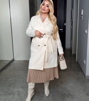 Кардиган женский кашемировый без подкладки двубортный с поясом удлинённый весенний