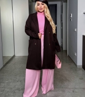 Кардиган женский кашемировый удлиненный прямой оверсайз с капюшоном на молнии с накладными карманами весенний