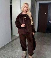 Спортивный костюм женский велюровый двойка худи и джоггеры оверсайз повседневный весенний