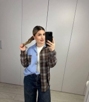 Сорочка женская из байки и вельвета в клетку оверсайз на пуговицах с длинным рукавом удлиненная весенняя