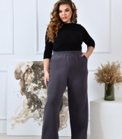 Брюки-палаццо женские из трикотажа на флисе на резинке с карманами широкие утепленные повседневные весенние