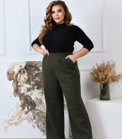 Брюки-палаццо женские из трикотажа тринитка на флисе на резинке с карманами широкие утепленные повседневные весенние