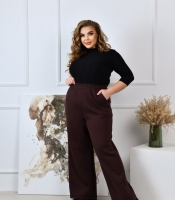 Брюки-палаццо женские из трикотажа тринитка на флисе на резинке с карманами широкие утепленные повседневные весенние