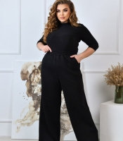 Брюки-палаццо женские из трикотажа тринитка на флисе на резинке с карманами широкие утепленные повседневные весенние