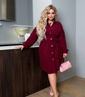 Платье-рубашка женское из вельвета на пуговицах с поясом миди с разрезом повседневное весеннее