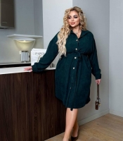 Платье-рубашка женское из вельвета на пуговицах с поясом миди с разрезом повседневное весеннее