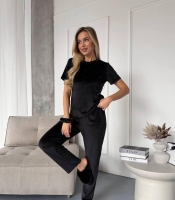 Домашний костюм-тройка женский велюровый: топ, штаны и шорты весенний