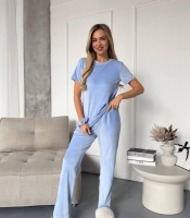 Домашний костюм-тройка женский велюровый: топ, штаны и шорты весенний