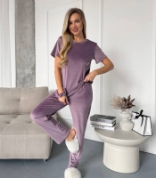 Домашний костюм-тройка женский велюровый: топ, штаны и шорты весенний