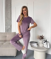 Домашний костюм-тройка женский велюровый: топ, штаны и шорты весенний