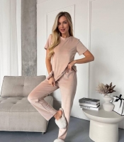 Домашний костюм-тройка женский велюровый: топ, штаны и шорты весенний