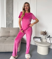 Домашний костюм-тройка женский велюровый: топ, штаны и шорты весенний