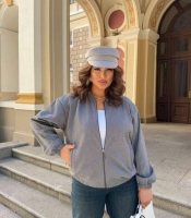 Бомбер женский из шерсти кашемир ялинка оверсайз на молнии с карманами без капюшона