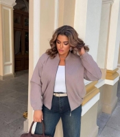 Бомбер женский из шерсти кашемир ялинка оверсайз на молнии с карманами без капюшона весенний