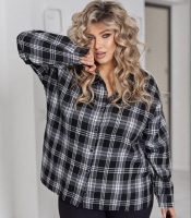 Рубашка женская фланелевая в клетку оверсайз с длинным рукавом на пуговицах весенняя