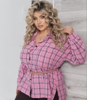 Рубашка женская фланелевая в клетку оверсайз с длинным рукавом на пуговицах весенняя