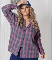 Рубашка женская фланелевая в клетку оверсайз с длинным рукавом на пуговицах весенняя