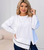 Свитшот женский из двунитки свободного кроя асимметричный с декоративной вставкой и молнией весенний