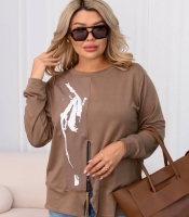 Свитшот женский из двунитки свободного кроя асимметричный на рабочей молнии с манжетами с принтом весенний