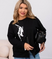 Свитшот женский из двунитки свободного кроя асимметричный на молнии с манжетами с принтом весенний