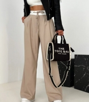 Брюки-палаццо женские из костюмной ткани на резинке с завязками широкие с карманами весенние