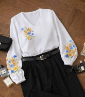 Блуза женская из софта с цветочным принтом с V-образным вырезом с длинными рукавами весенняя