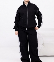 Костюм-двойка женский из джинса бенгалин: олимпийка на молнии и брюки-палаццо с лампасами весенний