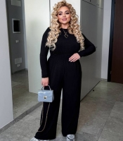 Костюм-двойка женский из рубчика: топ с длинными рукавами и широкие брюки-палаццо с высокой талией весенний