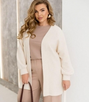 Кардиган женский из шерсти мягкий прямого кроя с поясом и вшитыми карманами без застежки весенний