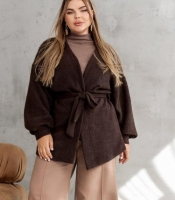 Кардиган женский из альпаки на запах с поясом и карманами удлинённый весенний