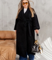Кардиган женский из альпаки на запах с поясом и карманами удлинённый оверсайз весенний