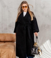 Кардиган женский из альпаки на запах с поясом и карманами удлинённый оверсайз весенний