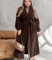 Кардиган женский из альпаки на запах с поясом и карманами удлинённый оверсайз весенний