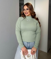 Лонгслив женский хлопковый в рубчик с воротником-стойкой приталенный весенний