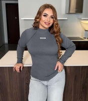 Лонгслив женский хлопковый из трикотажа рубчик с воротником-стойкой облегающий весенний