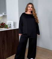 Костюм-двойка женский из двунитки: свитшот оверсайз и широкие брюки осенний