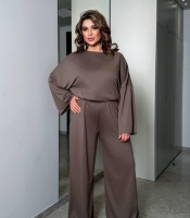 Костюм-двойка женский из двунитки: свитшот оверсайз и широкие брюки весенний