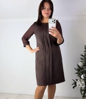 Платье-трапеция женское из костюмки и шифона со складками спереди с рукавом три четверти весеннее
