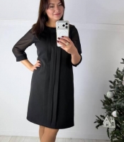 Платье-трапеция женское из костюмки и шифона со складками спереди с рукавом три четверти весеннее