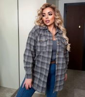 Сорочка женская из байки фланелевая в клетку оверсайз с карманами на пуговицах с боковыми разрезами удлиненная весенняя