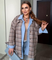 Сорочка женская из байки фланелевая оверсайз в клетку с карманами на пуговицах с боковыми разрезами удлиненная весенняя