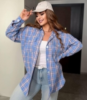 Сорочка женская из байки фланелевая оверсайз в клетку с карманами на пуговицах с боковыми разрезами удлиненная весенняя