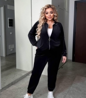 Спортивный костюм-двойка женский велюровый: кофта на молнии и джоггеры с высокой посадкой демисезонный