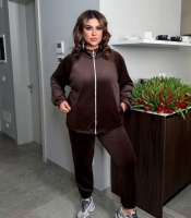 Спортивный костюм-двойка женский велюровый кофта на молнии с карманами и утяжкой по низу джоггеры с высокой посадкой весенний