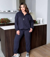 Спортивный костюм-двойка женский из вельвета кофта на молнии с карманами и утяжкой по низу джоггеры со средней посадкой весенний