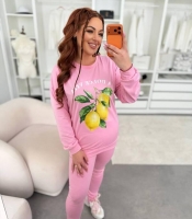 Костюм-двойка женский из двунитки со свитшотом и леггинсами с принтом лимоны демисезонный