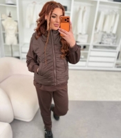 Спортивный костюм-тройка женский из двунитки и полиэстера: кофта на молнии брюки и жилетка утепленный демисезонный